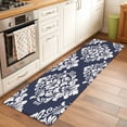 thumbnail image 3 of Classic Floral Pattern Washable Runner Rugs 2'x6', Navy Blue Background White Flowers Low Pile Throw Entryway Rug Non-Slip Sturdy Edge Binding Carpet for Indoor Bedside Entrance Bedside, 3 of 9