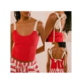 thumbnail image 3 of Yunliwuli Women's Shirred Crop Tank Tops Slim Frill Trim Sweetheart Neck Tie-Up Backless Sleeveless Shirt for Summer, 3 of 8