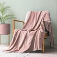 thumbnail image 6 of Exclusivo Mezcla Large Flannel Fleece Throw Blanket, Jacquard Weave Leaves Pattern (50" x 70", Pink), 6 of 9
