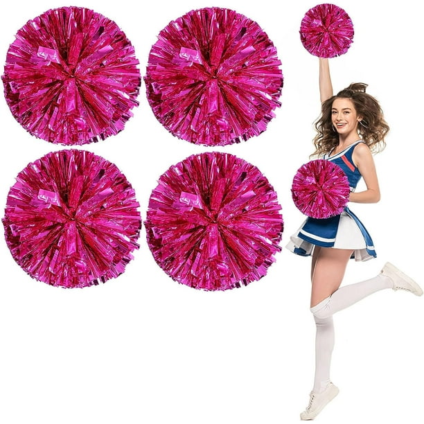 6-Piece Cheerleading Pom Poms With Handles – Metallic Shiny, Purple/Blue/Pink, 30cm Long, For Sports, Performances, And Parties