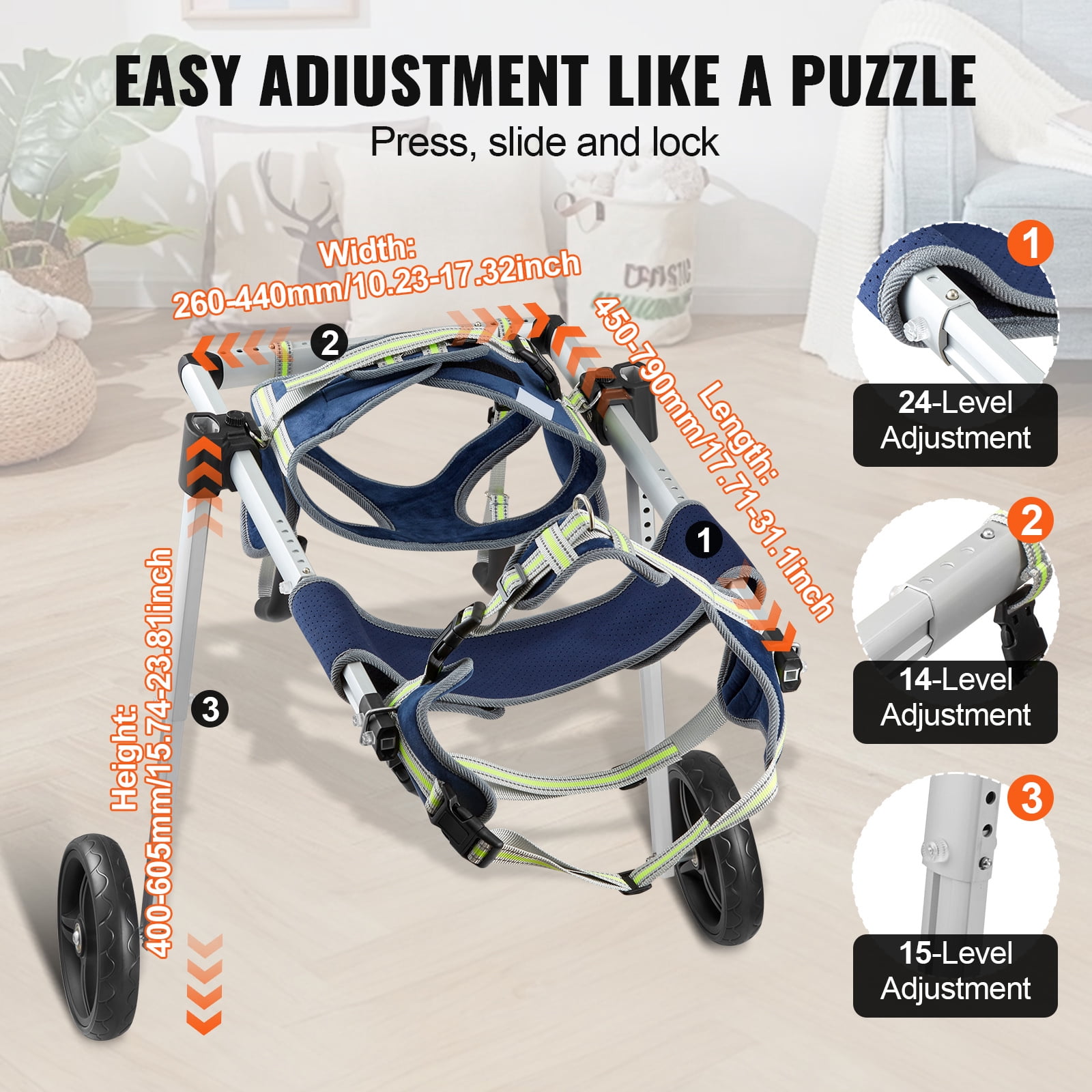KFFKFF Pet Mobility Cart for Rear Legs, Lightweight & Customizable Support for Rehabilitating, Injured or Paralyzed Pets, Hind Leg Support Wheelchair for Dogs (L)