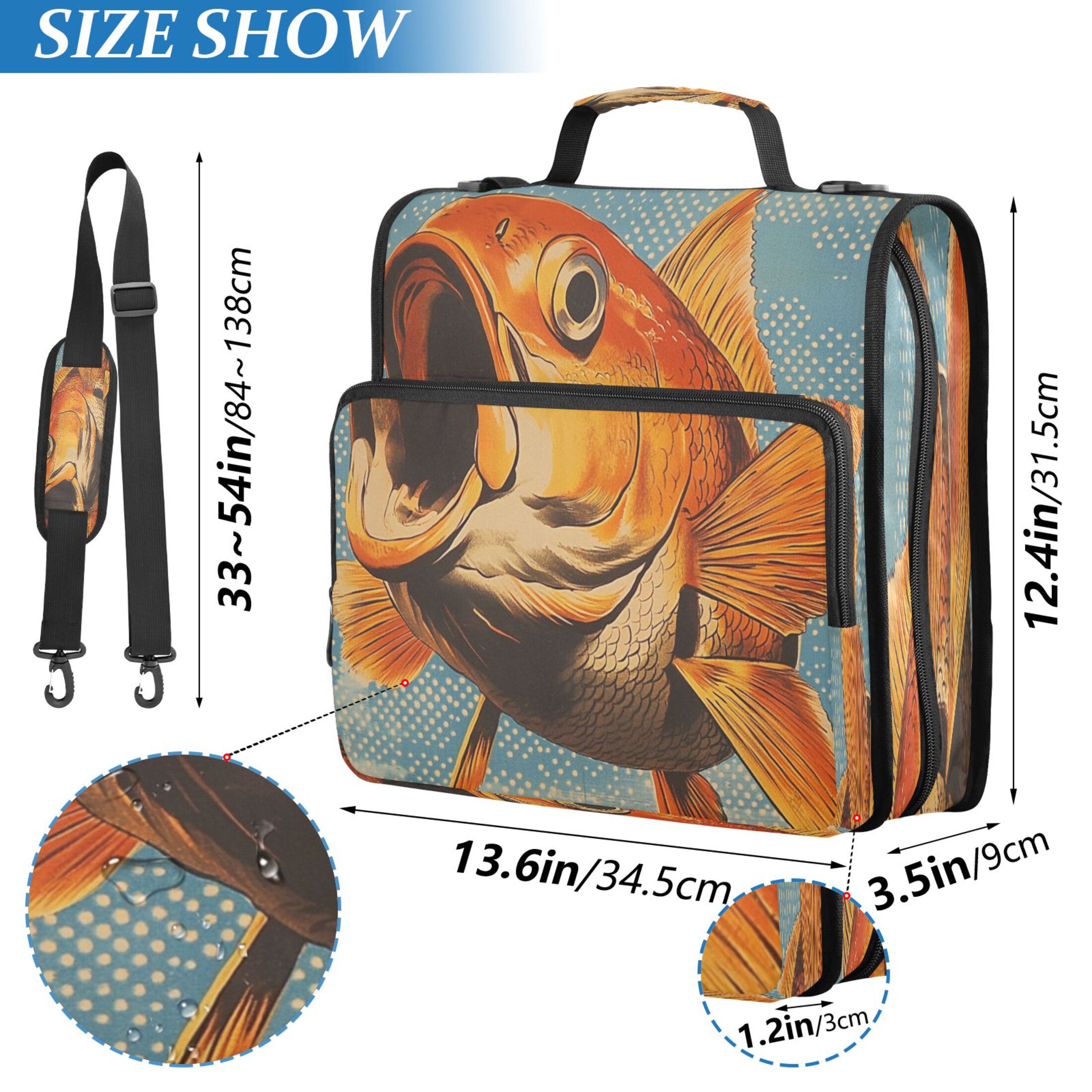 YAZAOO Zipper Binder trapper keeper Documents Organized Design Golden Fish in A Dreamy Blue Ocean Printed