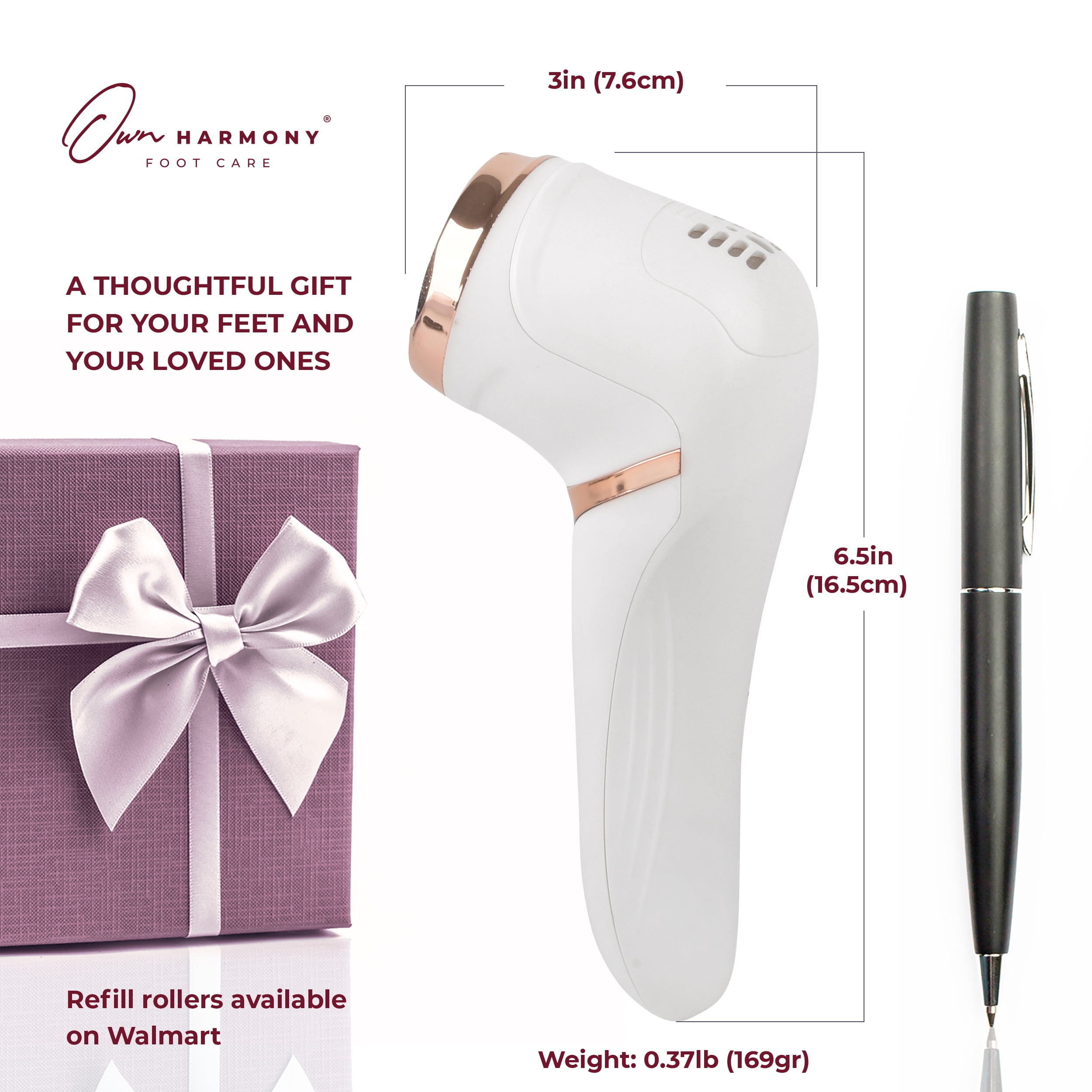 Own Harmony Electric Callus Remover with Vacuum - Foot Care for Women - Professional Pedicure Tools for Powerful Pedi Care Vac - 3 Rollers Electric Feet File CR2100 - Best for Hard Dry, Cracked Heels