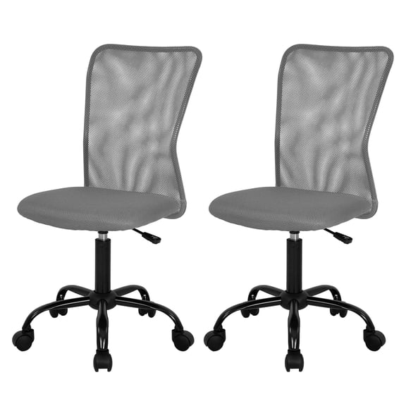 Grey Mid Back Mesh Desk Chair Armless Ergonomic Task Rolling Swivel Office Chair With Adjustable Height And Lumbar Support