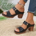 thumbnail image 5 of Dakaela Womens Two Band Heeled Sandals Leather Summer Dressy Slip on Slides Pumps Arch Support Orthopedic Walking Shoes Black 6, 5 of 8