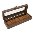 thumbnail image 3 of 6 Slot Watch Storage Display Box Wood Grain PU Leather Lockable Wristwatch Protective Box, 3 of 14