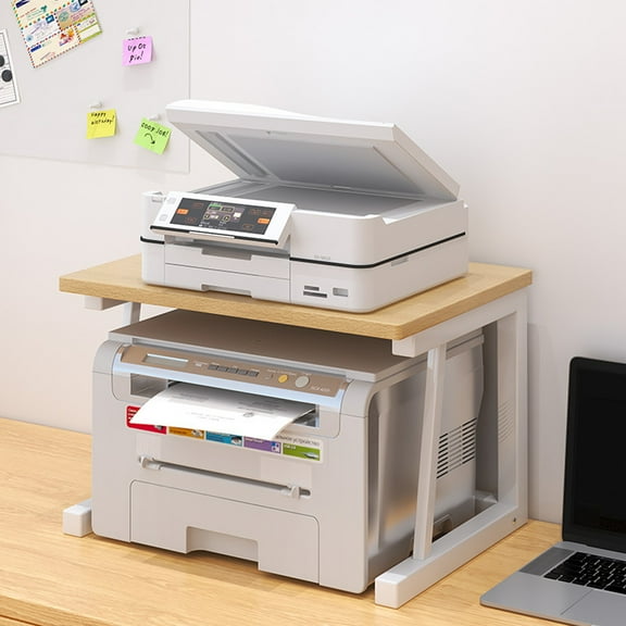 Ataucjin 2-Tier Wood Desktop Printer Stand, Under Desk Printer Table, Heavy Duty Home Office Printer Copier Stand, Desktop Printer Stand For Fax Machine Copier Scanner