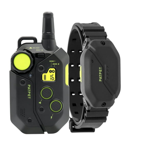 PATPET Collier d'Entraînement pour Chien, Portée de 3000 Pi, 16 Niveaux d'Entraînement, Collier Antichoc pour Chien avec Télécommande (15-150 Lb), Imperméable, Sécuritaire à 100 %, Collier E pour Grande Race pour Chiens, Noir et Vert