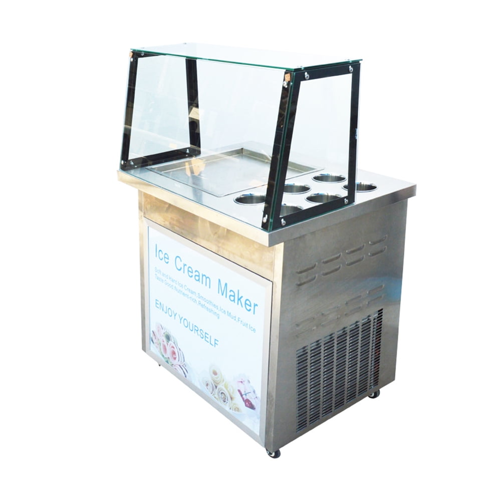 Techtongda Single Flat Pan Fried Ice Cream Machine Ice Cream Maker with Dust Cover Commercial Make Dessert