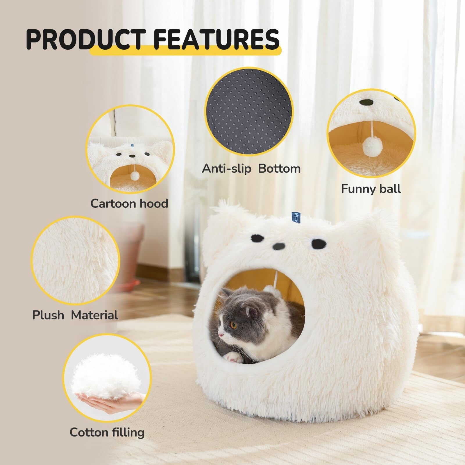 Cat Bed, Cat Beds for Indoor Cats, Cat Cave, Cat Cave for Indoor Cats, Cat Bed Cave, Large Cat Beds, Cozy Hooded Cat Bed with Soft Cushion, Removable Washable Cat Beds