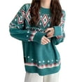 thumbnail image 1 of Pulls pour Femmes Décontractés Imprimé de Noël Tricot Manches Longues Col Rond Mode Automne, 1 of 5