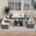thumbnail image 6 of 5Pcs Patio Furniture Sets, Outdoor Patio Set with Glass Coffee Table, Weatherproof Rattan Sectional Sofa, Ideal for Garden, Porch, or Poolside, Grey&Light Grey, 6 of 8