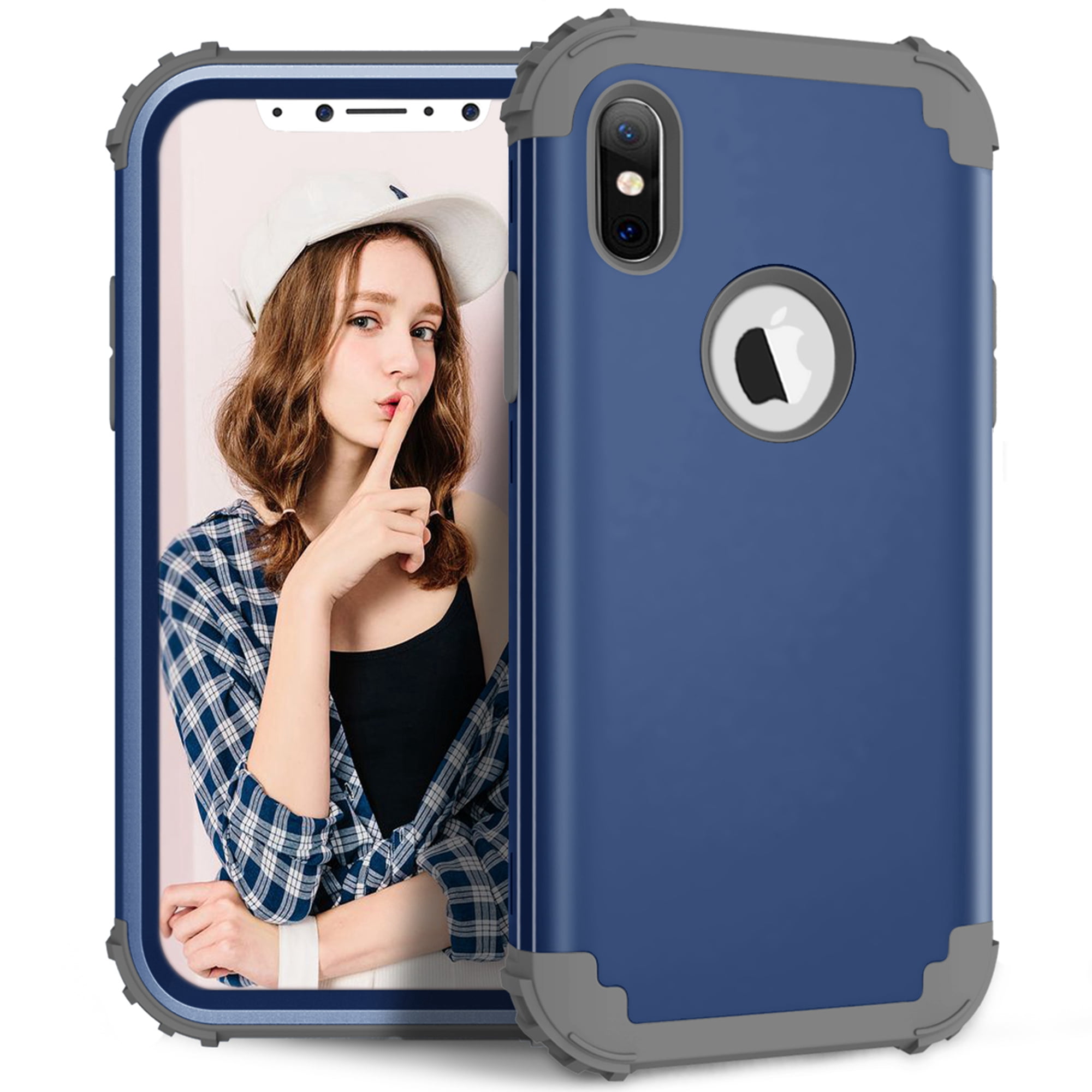 Dteck iPhone Xs Max Case, Dteck Heavy Dual Layer Rugged Shockproof Case Hard PC Protective Back Cover For Apple iPhone Xs Max 6.5 inch, Deep Blue