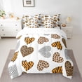 thumbnail image 2 of Feelyou Cartoon Love Heart Bedding Comforter Set 7 Pieces for Teen, Fashion Leopard Print Full Bedding Set, Chic Abstract Stripe Reversible Fitted Sheet Flat Sheet, Luxury Bedroom Decor, 2 of 7