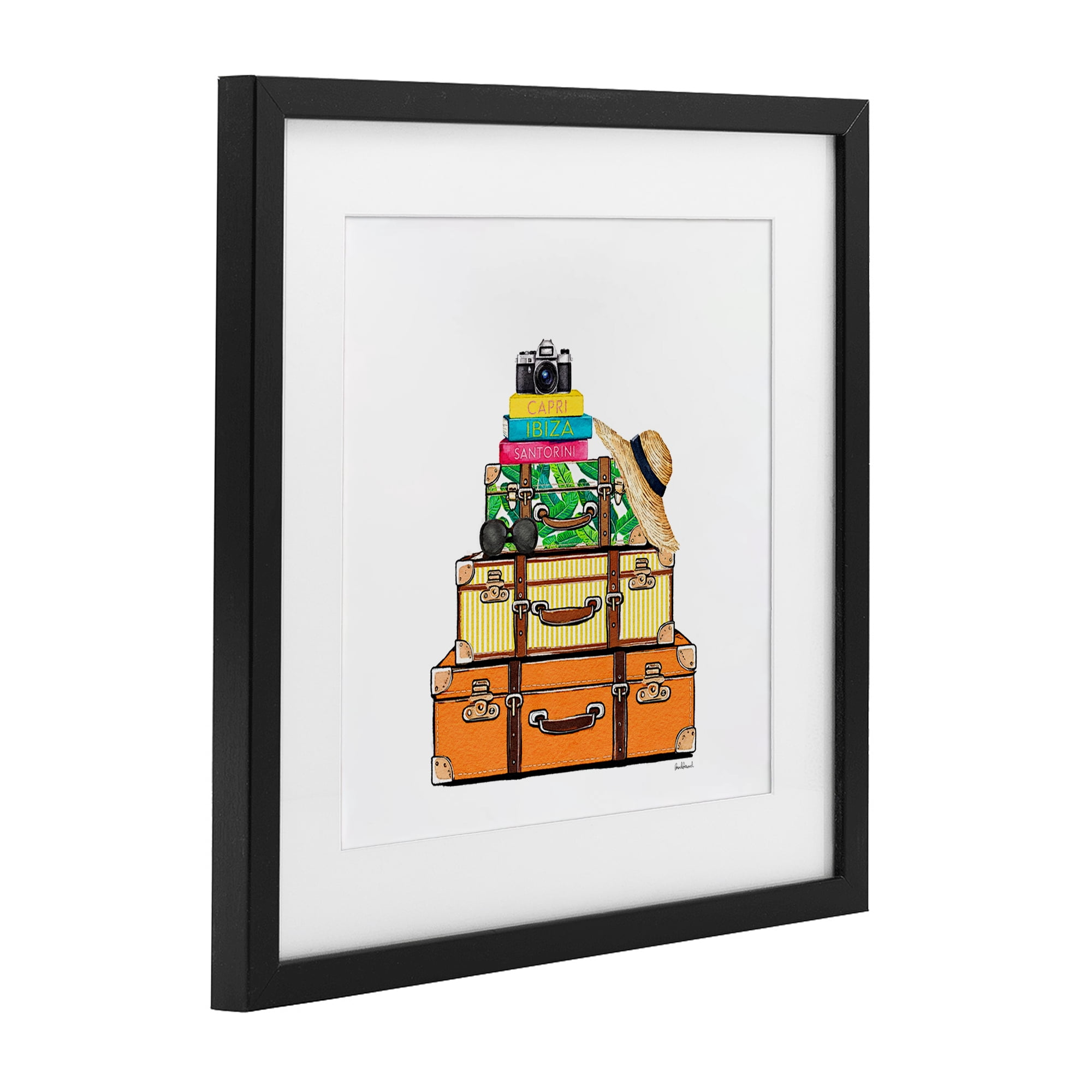 Stupell Industries Travel Suitcases & Camera Black Framed Print Under Glass, design by Amanda Greenwood