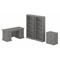 Saratoga Executive Desk with Storage Set in Modern Gray - Engineered Wood