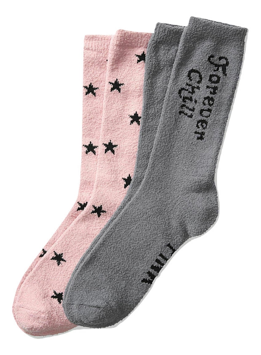 VICTORIAS SECRET PINK MID CALF ONE SIZE SOCKS 2 PACK FREE SHIP  NWT 