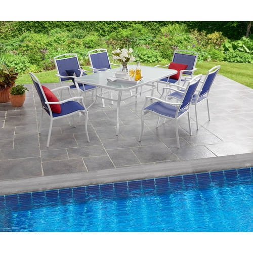 Mainstays Sand Dune Outdoor Patio Dining Set, Metal Sling 7 Piece, Blue