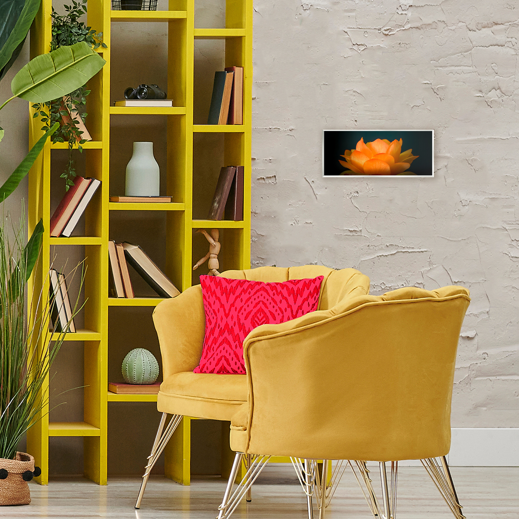 Glowing Orange Lotus Wall Plaque Art, design by Phillip Flowers