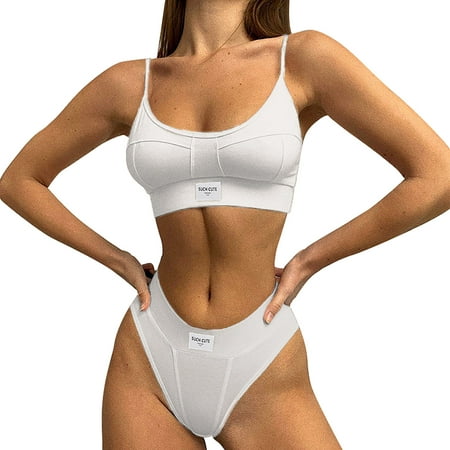 

Women s Sports Casual Letter Printing Embroidery Solid Color Stitching White Edge Fashion Underwear Set