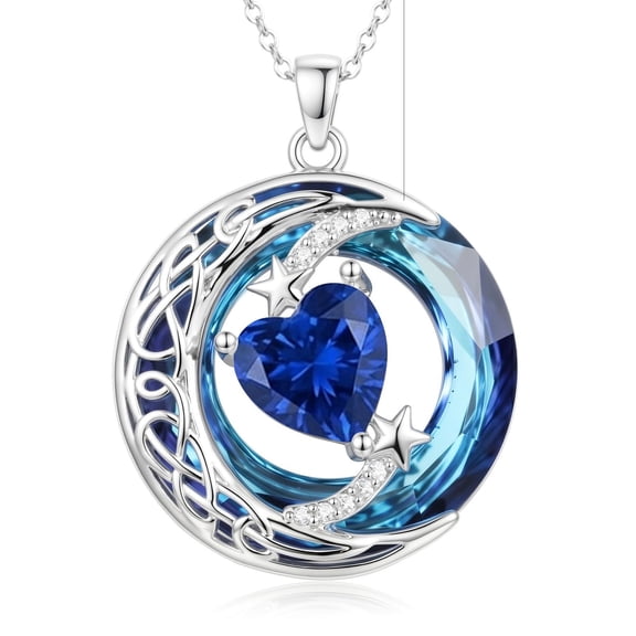 Midir&Etain Celtic Moon Birthstone Necklace for Women White Gold Plated September Birthstone Jewelry Gifts for Her