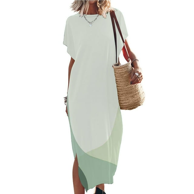 SMihono Robe Maxi Boho d'Été pour Femmes Grande Taille Robe Maxi pour Femmes Vacances à la Plage Décontractée Robe Longue Ample Manches Courtes Robes d'Été avec Fente Robe de Plage