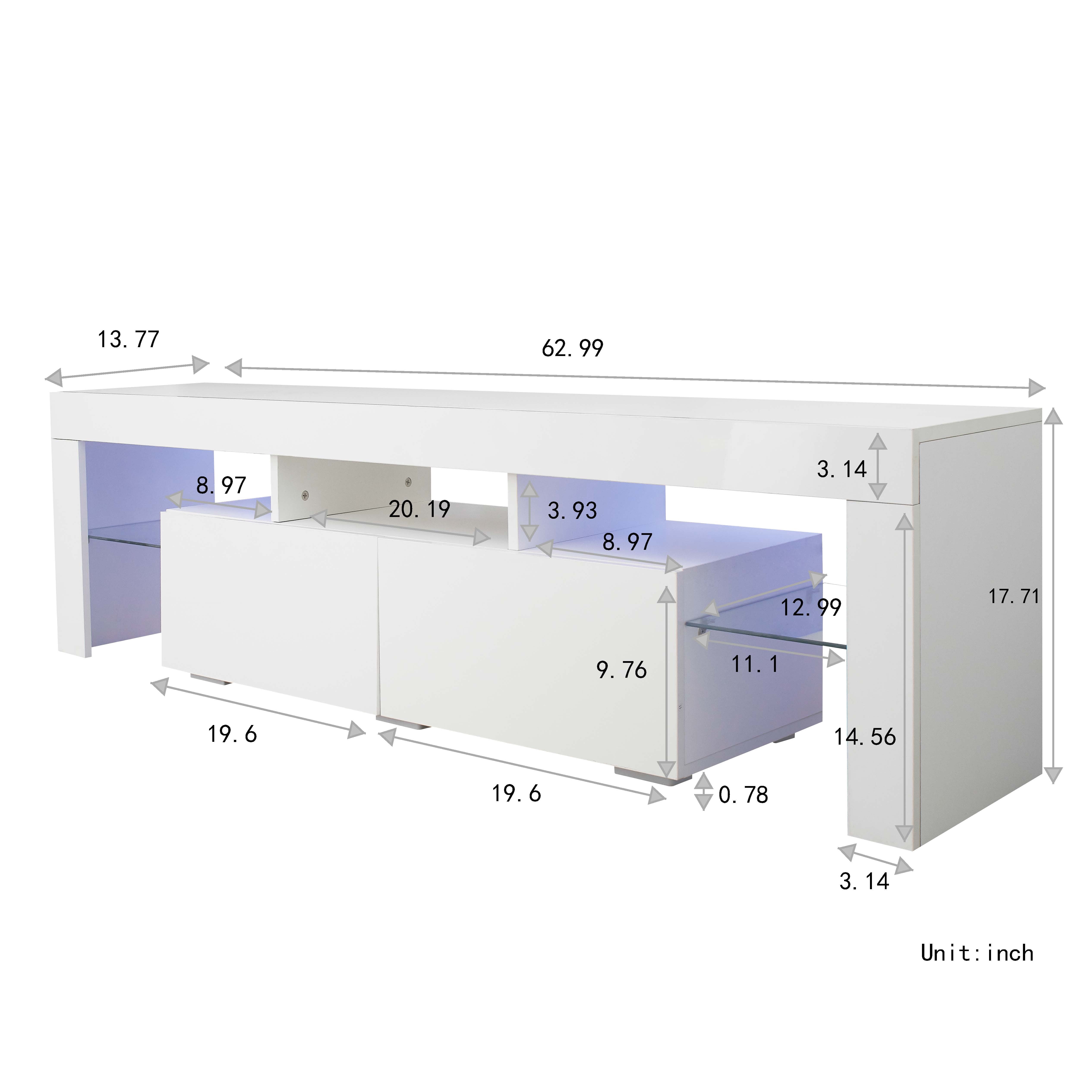 Mintazer TV Stand for TVs up to 70", Modern LED RGB Entertainment Center Drawer & Shelves for Living Room, Bedroom, Gaming Room, White