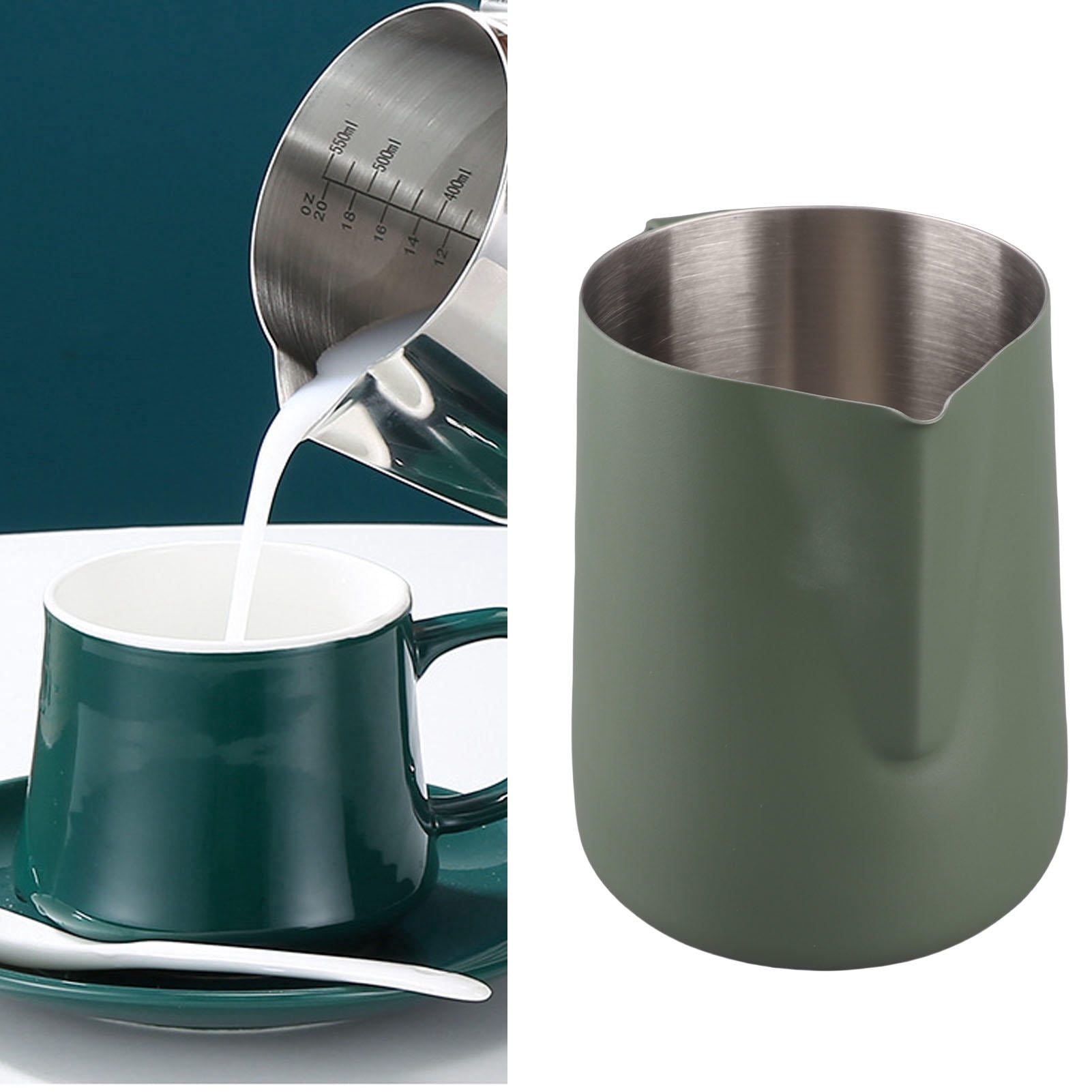 LAZIOEGR 600ML 304 Stainless Steel Coffee Frothing Pitcher with Inner Scale & Pointed Mouth for Latte Art