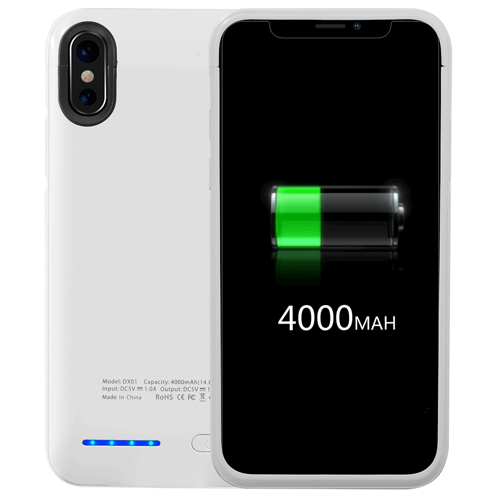 Iphone X 4000Mah Uv Shine Back Cover Battery Charging Case White