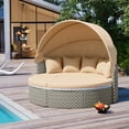 thumbnail image 3 of Harper & Bright Designs Outdoor Rattan Round Daybed with Canopy Cover, Wicker Patio Sunbed Set with Separate Seating and Lift-Top Table for Backyard Deck Garden, Light Coffee, 3 of 17