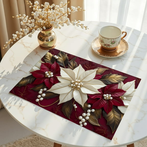 4pcs Vibrant Modern Christmas Theme Placemats Set Linen Material Easy to Clean, Suitable for Holiday Kitchen Dining Decor, Festive Party Table Decoration Home Décor