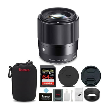 Sigma 30mm f/1.4 DC DN Contemporary Lens for Canon EF-M and 64GB SD Card Bundle