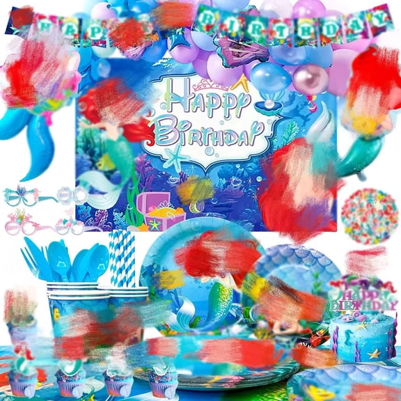 Cartoon Birthday Party Supplies,185pcs Cartoon Party Decorations & Tableware Set- Cartoon Party Plates and Napkins Backdrop etc for Kids
