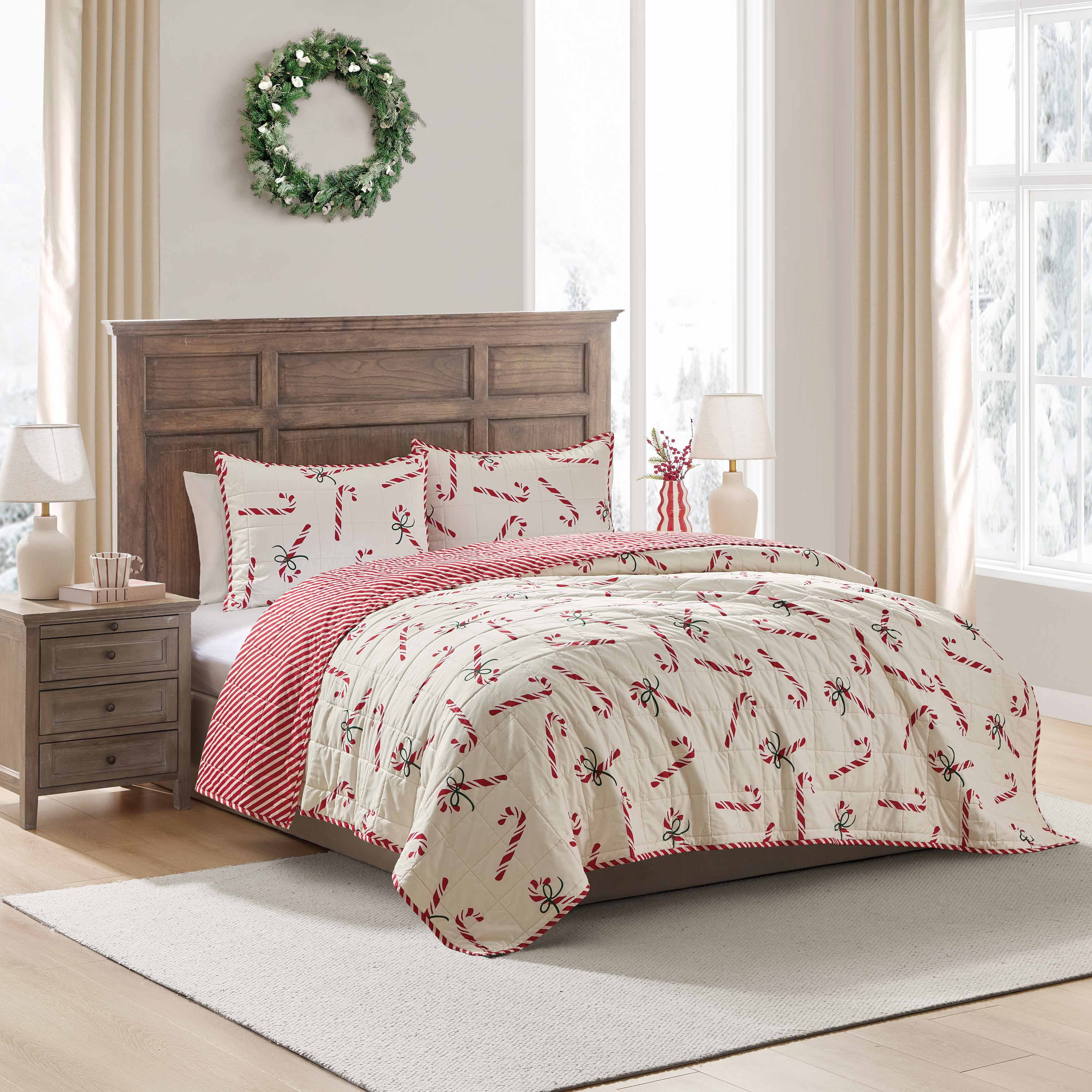 Hallmark Multi Candy Canes 3-Piece Adult Holiday Quilt Set, King
