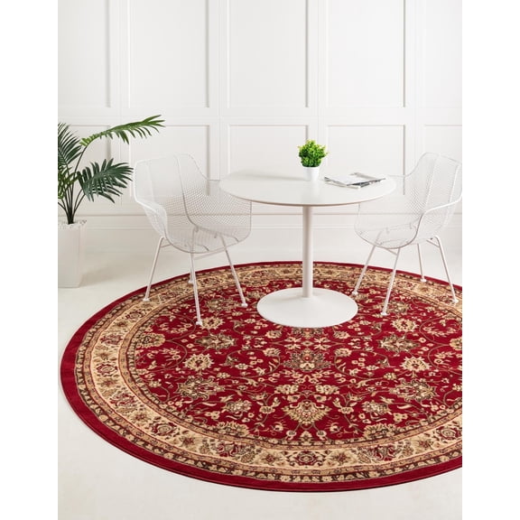 Unique Loom Sialk Hill Collection Area Rug - Washington (5' 3" Round Burgundy/Cream)