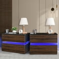 thumbnail image 5 of Hommpa High Gloss 2 Drawer Nightstand RGB LED Modern Bedside Table Brown Bedroom Furniture, 5 of 9