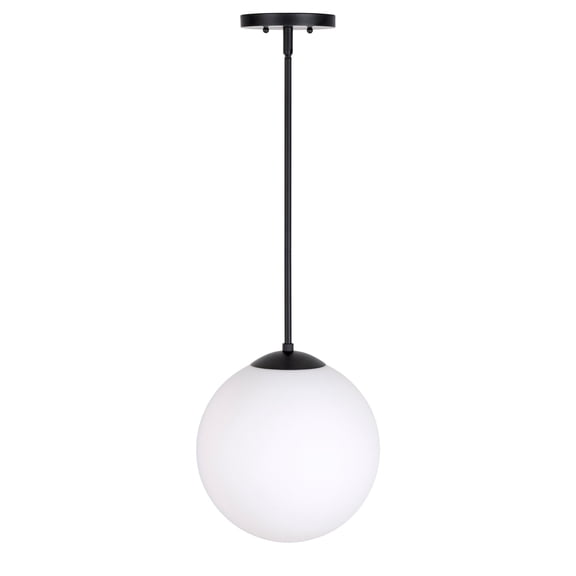 Selene 1-Light Black Pendant with Satin Opal Globe Glass Shade