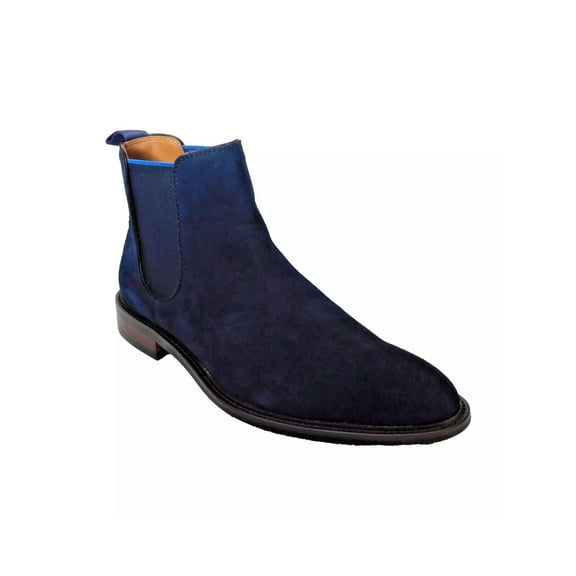 STEVE MADDEN Mens Navy Back Pull-Tab Goring Padded Bronn Almond Toe Block Heel Slip On Leather Chelsea Boot 8.5 M