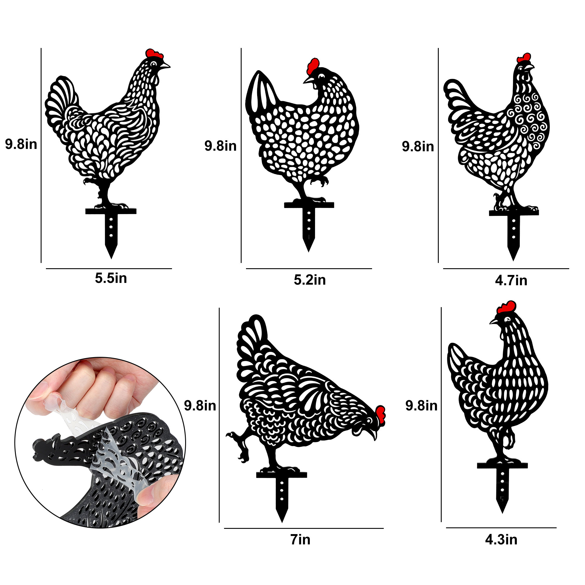 EEEkit 5pcs Garden Rooster Decorative Stakes, Chicken Silhouette Art Hollow Out Animal Shape Decors for Outdoor, Black - image 5 of 5