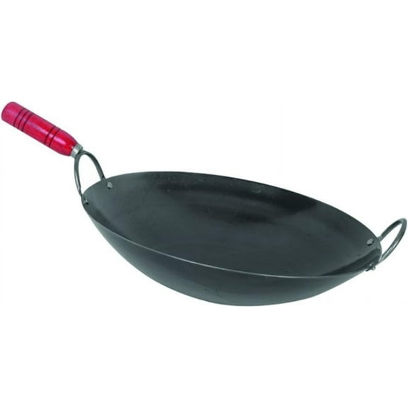 TrueCraftware- 14” Iron Wok Pan with Wooden Handle – Woks and Stir Fry Pans for Chinese Japanese and Cantonese Cuisine Stir Fry Pans Traditional Woks Grilling Frying Steaming Made in Taiwan