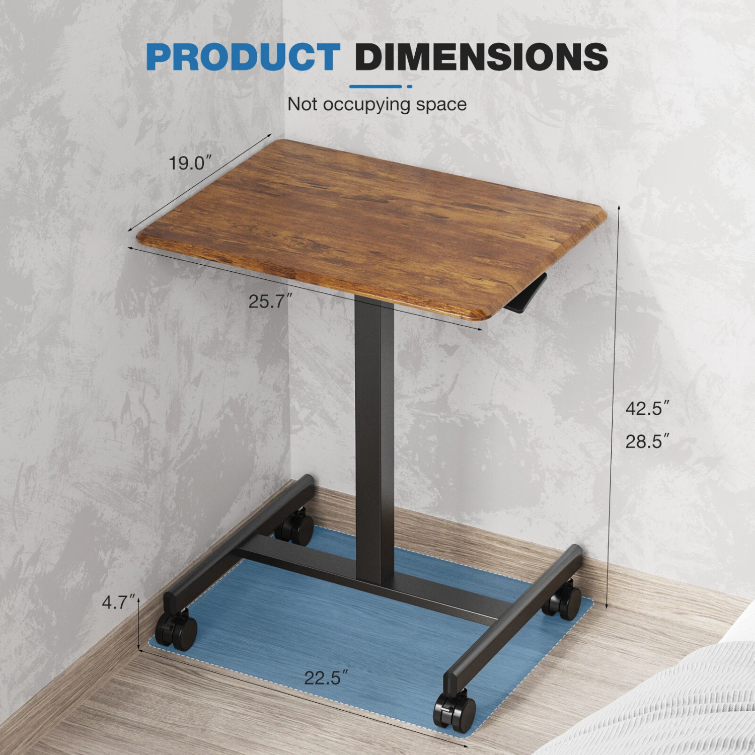 Small Mobile Standing Desk, Adjustable Rolling Laptop Table with Locking Wheels for Home Office, Rust Brown