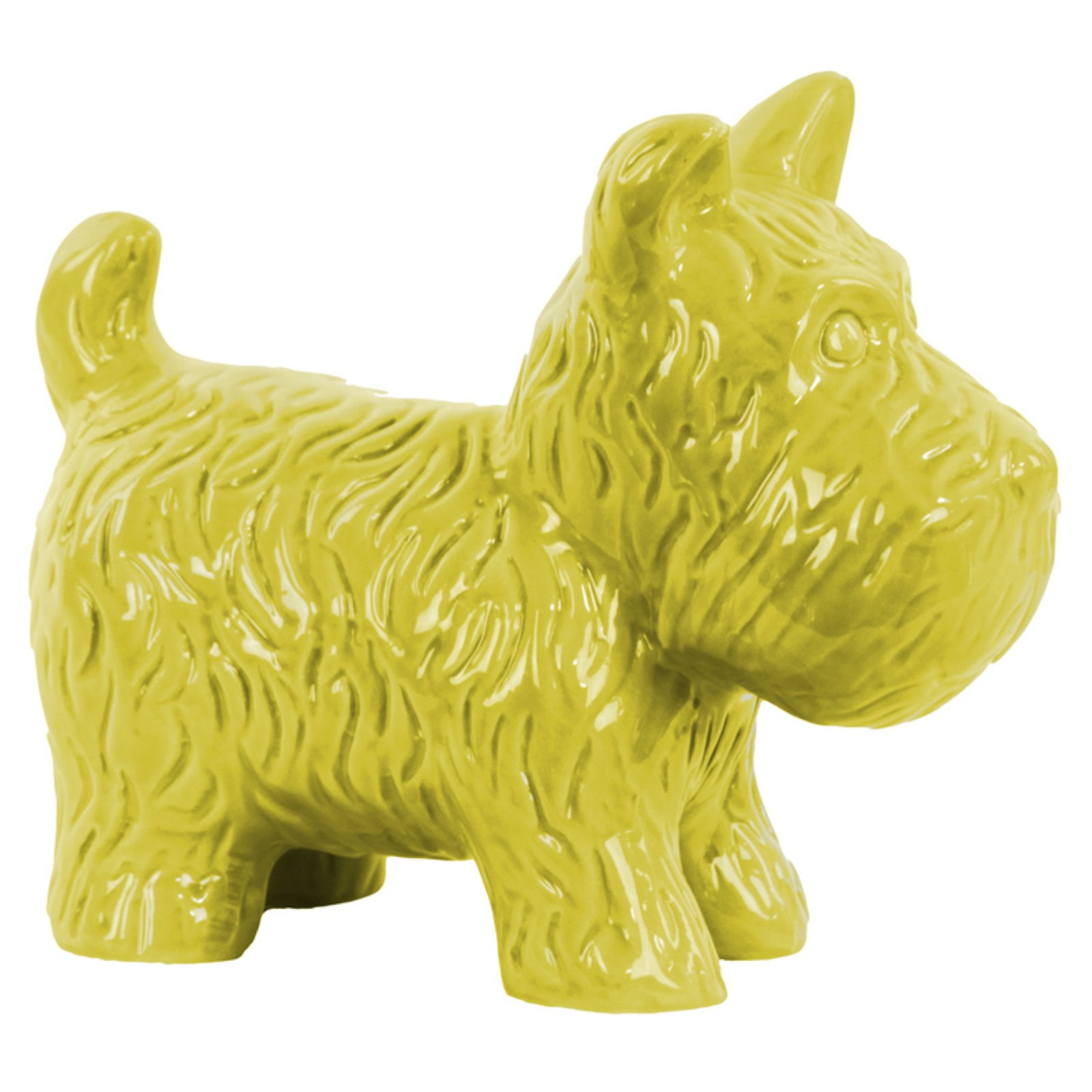 Ceramic Dog Figurine Gloss Finish Yellow 7"