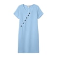 thumbnail image 6 of Admvng Womens Linen Dress Asymmetrical Buttons Short Sleeve V Neck Shift Dresses with Pockets, 6 of 7