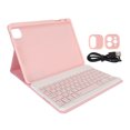 thumbnail image 1 of Teclado para tableta con diseño británico de 32,8 pies, control de conexión Bluetooth, funda protectora, teclado inalámbrico para tableta iOS Air 4/5 de 10,9 pulgadas, color rosa, 1 of 5