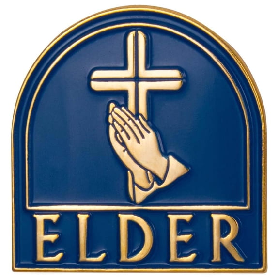 Church Elder Magnetic Back Lapel Pin with Cross Praying Hands - Gold, Blue
