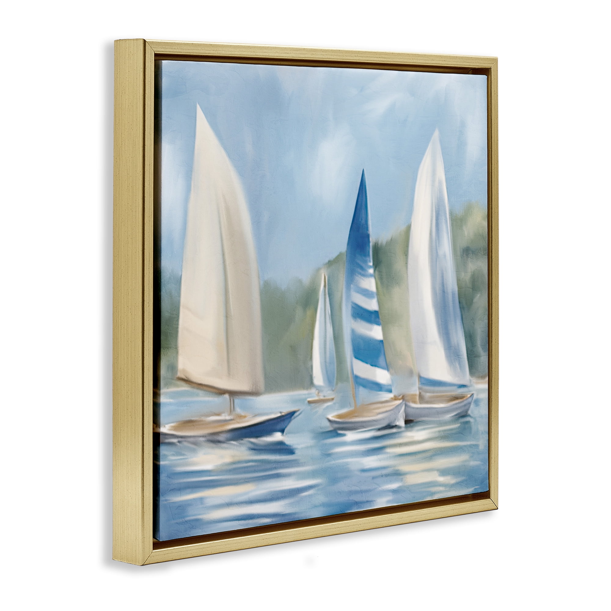 Stupell Industries Sailboat Day Painting Coastal Painting Gold Floater Framed Canvas Art Print Wall Art, 25 x 25