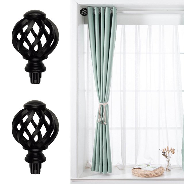 2 Pieces Curtain Rod Finials Room Drapery Pole Drape 3/4 inch Replacement for Room Living Room Black Hollow Out