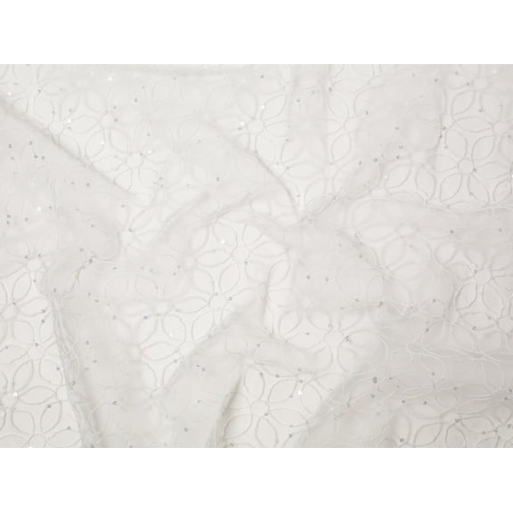 Harriet Sequin Embroidered Lace Fabric Ivory - per yard
