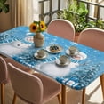 thumbnail image 3 of Blue Christmas Table Cloths for 3 Foot Rectangle Tables, Snowman Snowflake Gifts Xmas Tree Patio Waterproof Elastic Fitted Tablecloths, Washable Rectangular Table Cover for Camping, 3 of 8