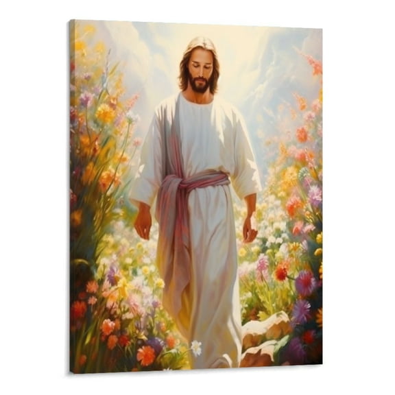 ONETECH Jesus Wall Art Painting Picture, Framed Christian God Canvas Print Poster Decor for Living Room, - 16x20 Inch